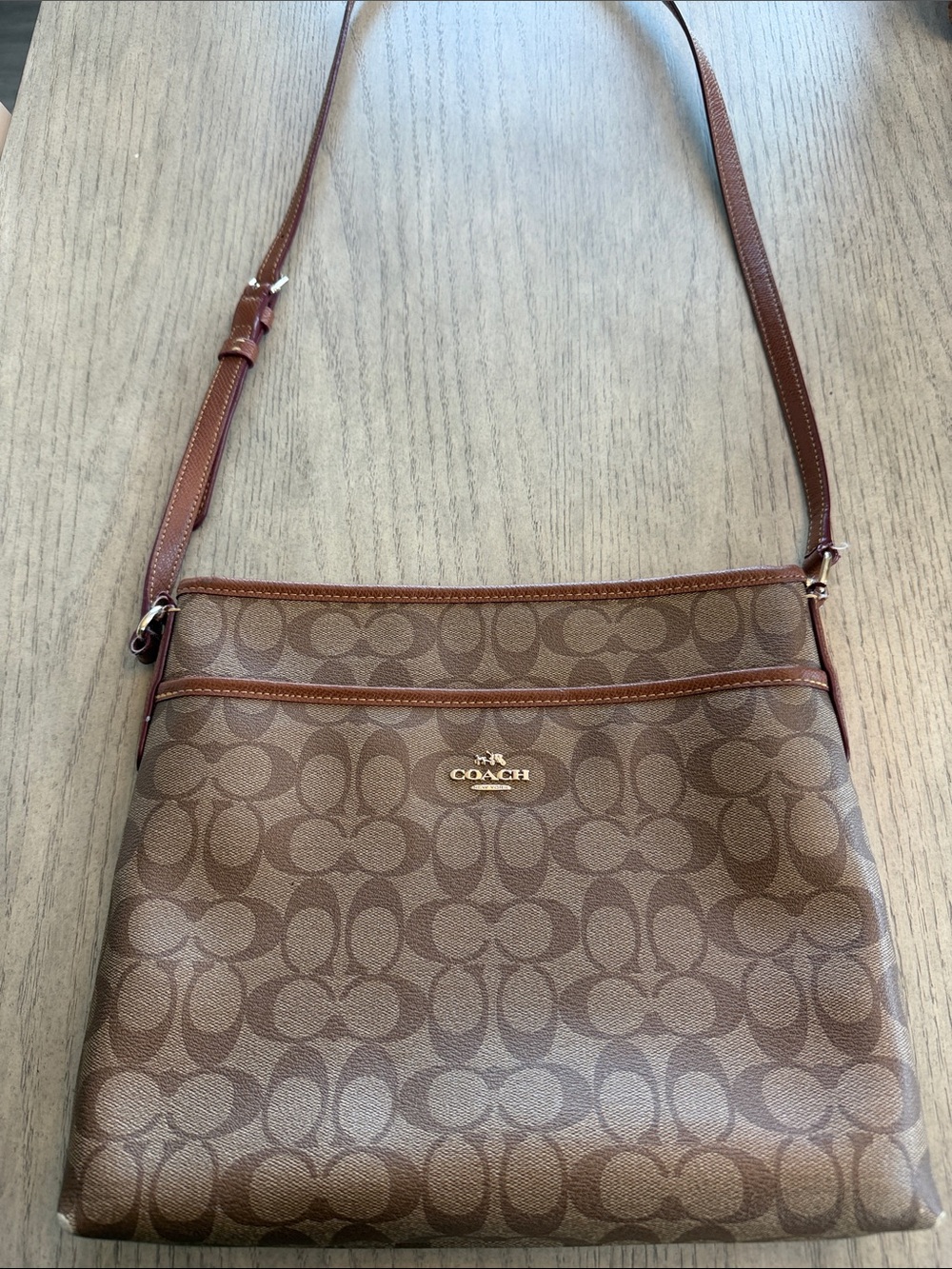 Coach Brown Signature Crossbody with Gold Logo